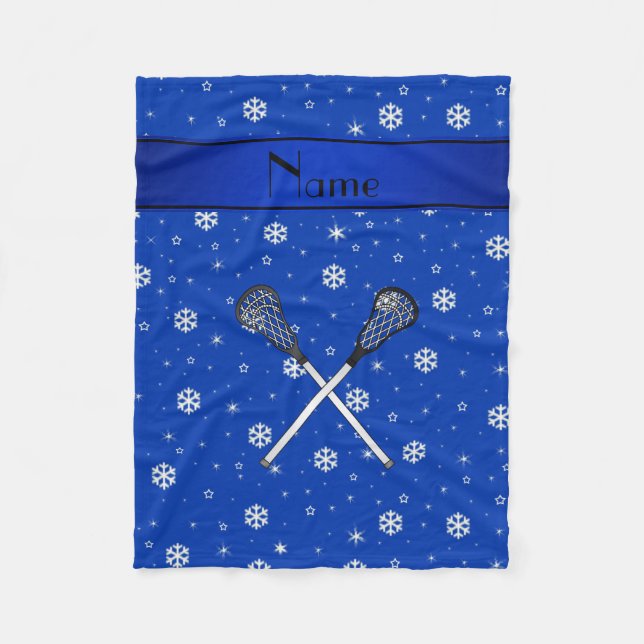 Manta Polar Nombre personalizado lacrosse copos de nieve azule (Anverso)