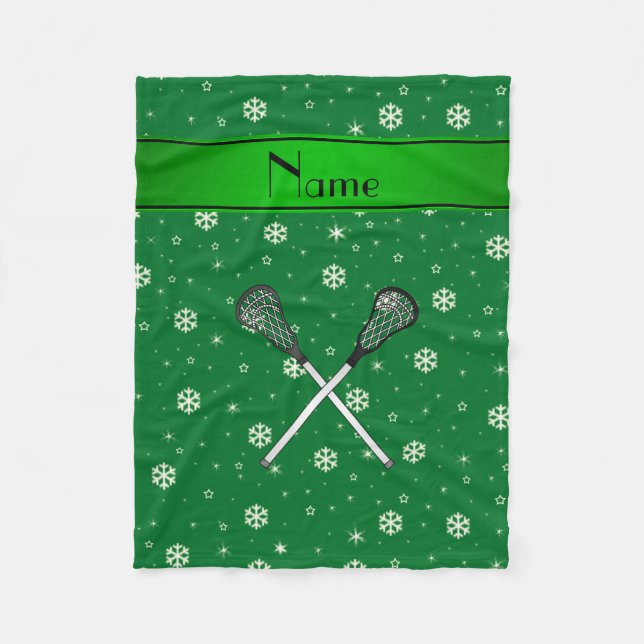 Manta Polar Nombre personalizado lacrosse copos de nieve verde (Anverso)