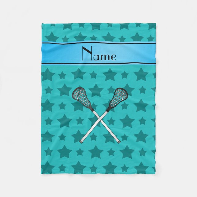Manta Polar Nombre personalizado lacrosse turquesa estrellas (Anverso)