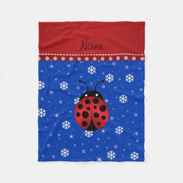 Manta Polar Nombre personalizado ladybug copos de nieve azules (Anverso)