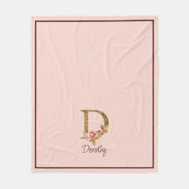 Manta Polar Nombre personalizado lámina dorada rosas rosadas l