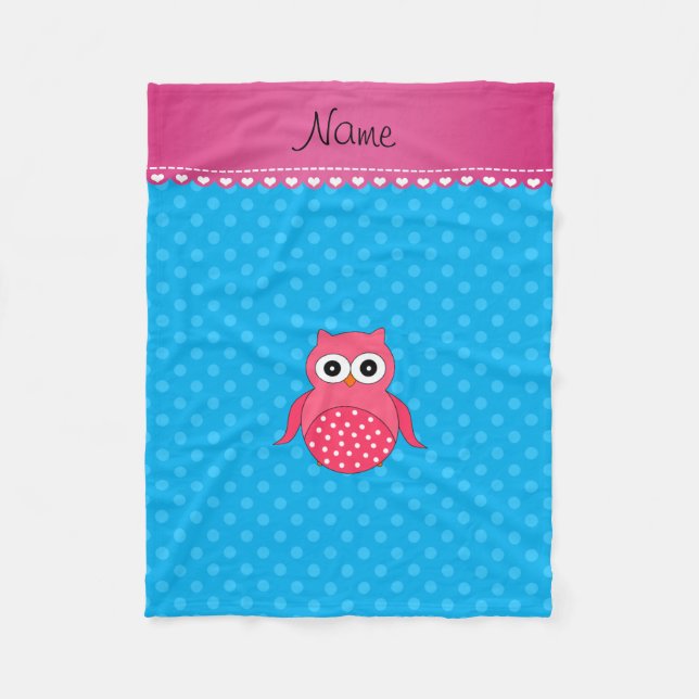 Manta Polar Nombre personalizado: lechuza rosa cielo azul polk (Anverso)