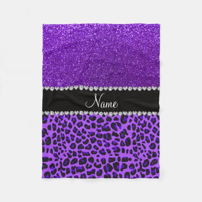 Manta Polar Nombre personalizado leopardo morado índigo purpur (Anverso)