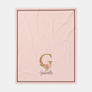 Manta Polar Nombre personalizado letra G hoja de oro rosa rosa