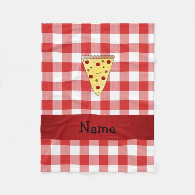 Manta Polar Nombre personalizado linda pizza roja a cuadros (Anverso)