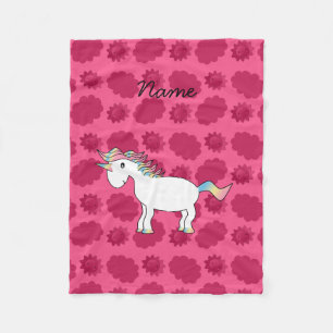 Manta Polar Nombre personalizado lindo unicornio nubes rosas s