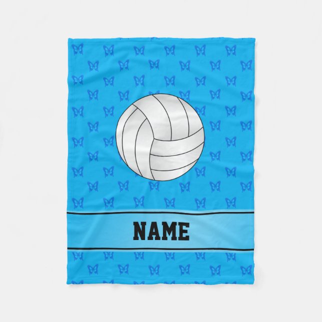 Manta Polar Nombre personalizado mariposas azules de voleibol (Anverso)