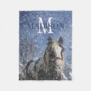Manta Polar Nombre personalizado Monograma Caballo de Invierno