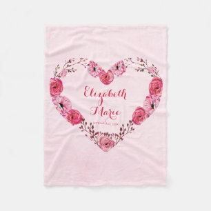 Manta Polar Nombre personalizado Monograma Floral de bebé ros