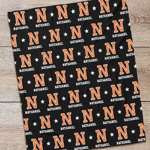 Manta Polar Nombre personalizado Monogramado Estrella Naranja 
