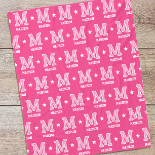 Manta Polar Nombre personalizado Monogramado Estrella Rosa