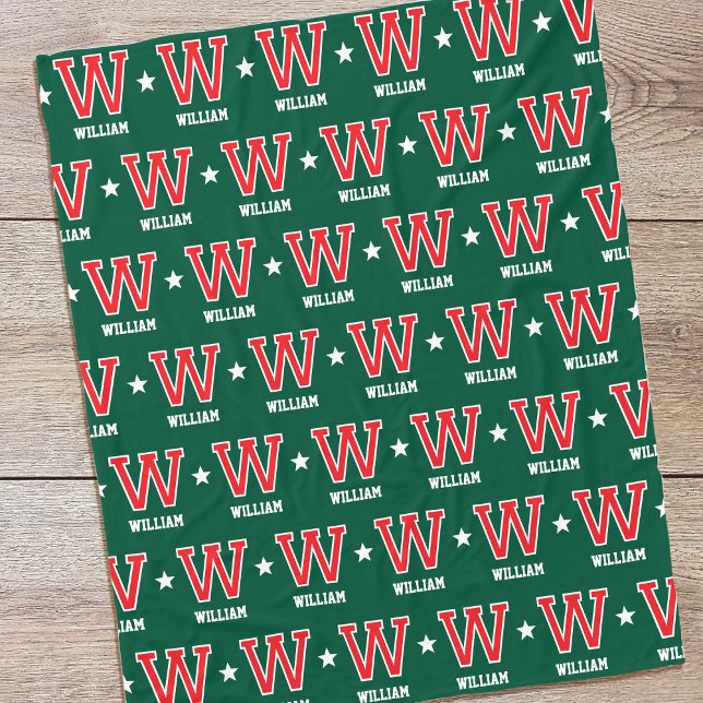 Manta Polar Nombre personalizado Monogramado Estrella Verde Ro (Subido por el creador)