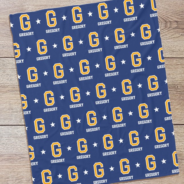 Manta Polar Nombre personalizado Monogramado Star Gold Navy (Subido por el creador)