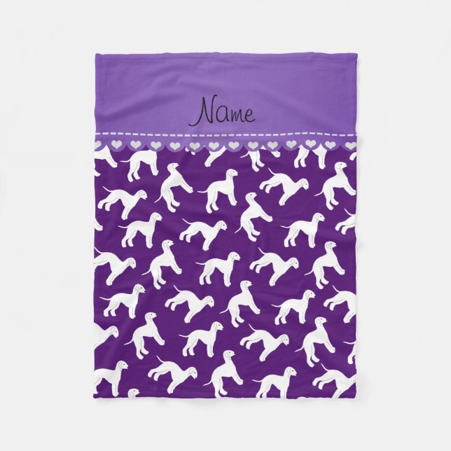Manta Polar Nombre personalizado morado bedlington terrier dog (Anverso)