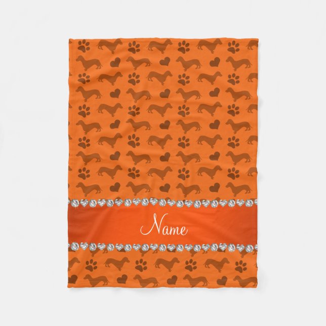 Manta Polar Nombre personalizado naranja dachshunds palas de c (Anverso)
