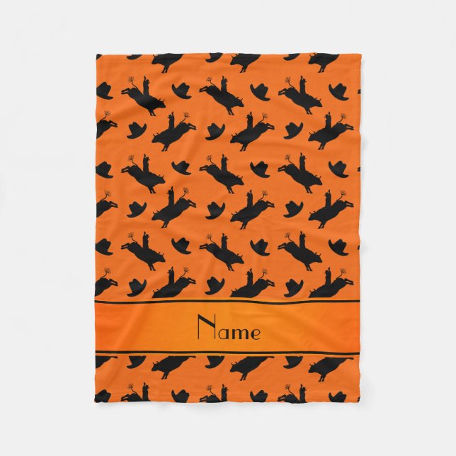 Manta Polar Nombre personalizado naranja patrón de equitación  (Anverso)