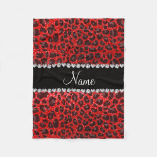 Manta Polar Nombre personalizado neón rojo purpurina leopardo