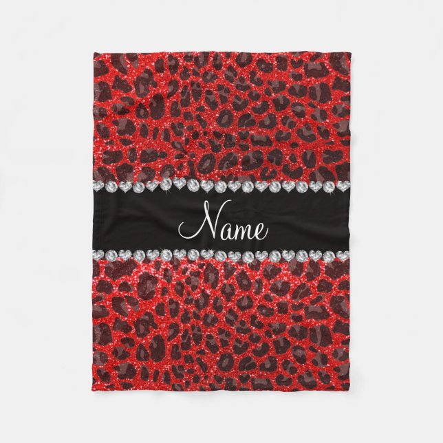Manta Polar Nombre personalizado neón rojo purpurina leopardo  (Anverso)