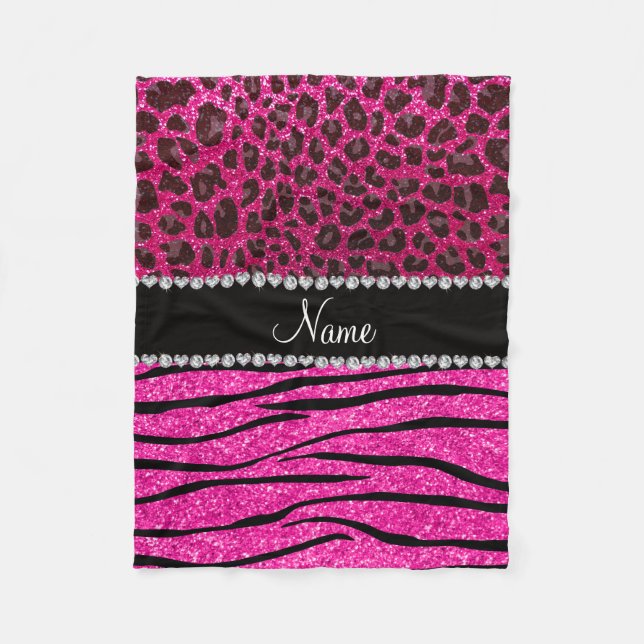 Manta Polar Nombre personalizado neón rosado caliente rayas de (Anverso)