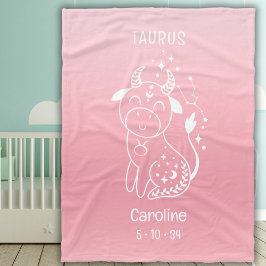 Manta Polar Nombre personalizado Niña Bebé Taurus Zodiac Rosa