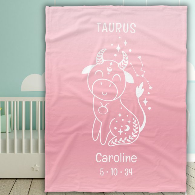 Manta Polar Nombre personalizado Niña Bebé Taurus Zodiac Rosa (Subido por el creador)