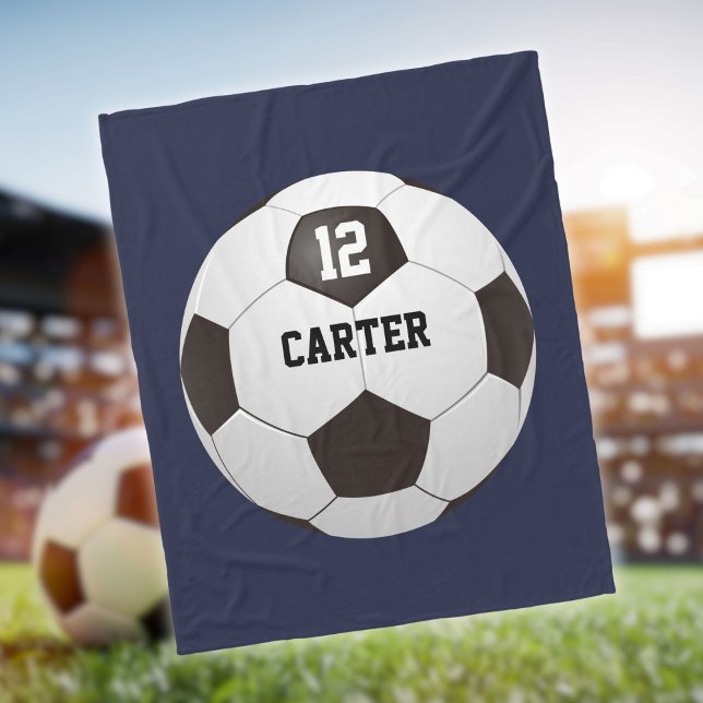 Manta Polar Nombre personalizado Número de balón de fútbol Azu (Custom Name Number Soccer Ball Blue Fleece Blanket)