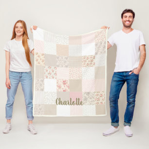Manta Polar Nombre personalizado Parche suave Floral Blanche -