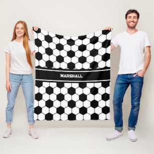 Manta Polar Nombre personalizado Patrón de bola de fútbol blan
