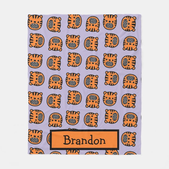 Manta Polar Nombre personalizado patrón de cara de tigre marró (Anverso)