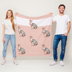 Manta Polar Nombre personalizado Patrón de gato sin pelo Sphy