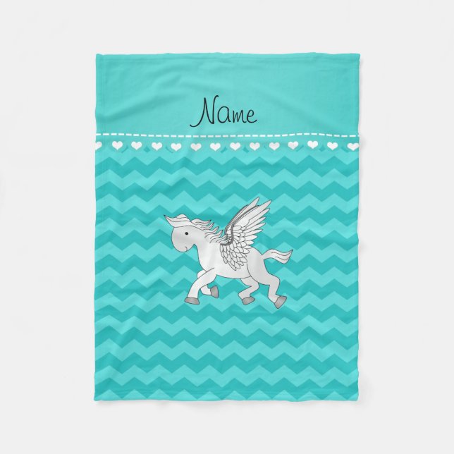 Manta Polar Nombre personalizado pegasus chevrons turquesa (Anverso)