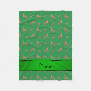 Manta Polar Nombre personalizado Perros de Whippet verdes