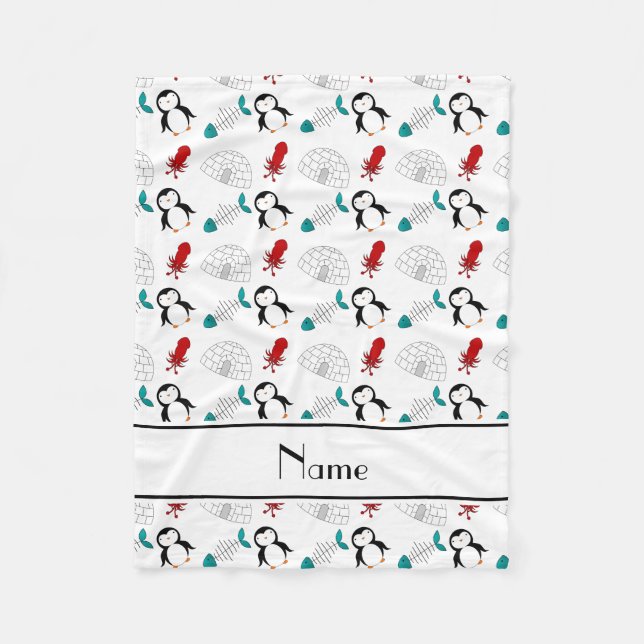 Manta Polar Nombre personalizado pingüino blanco iglú pez cala (Anverso)