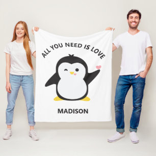 Manta Polar Nombre personalizado pingüino lindo