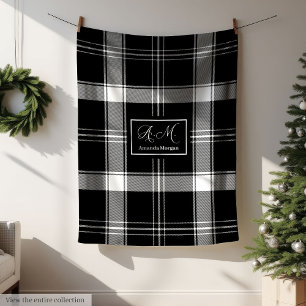 Manta Polar Nombre personalizado Plaid Búfalo Blanco Negro Reg