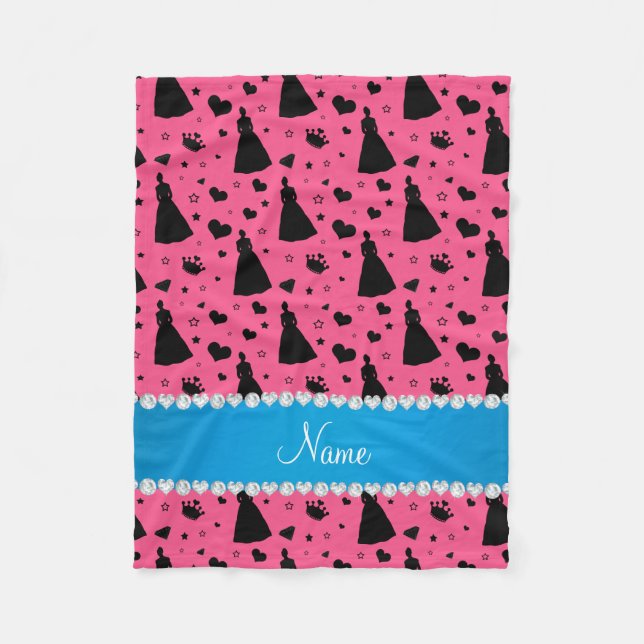Manta Polar Nombre personalizado princesa rosa corazones estre (Anverso)