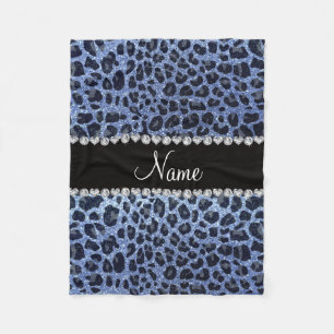 Manta Polar Nombre personalizado purpurina azul claro leopardo