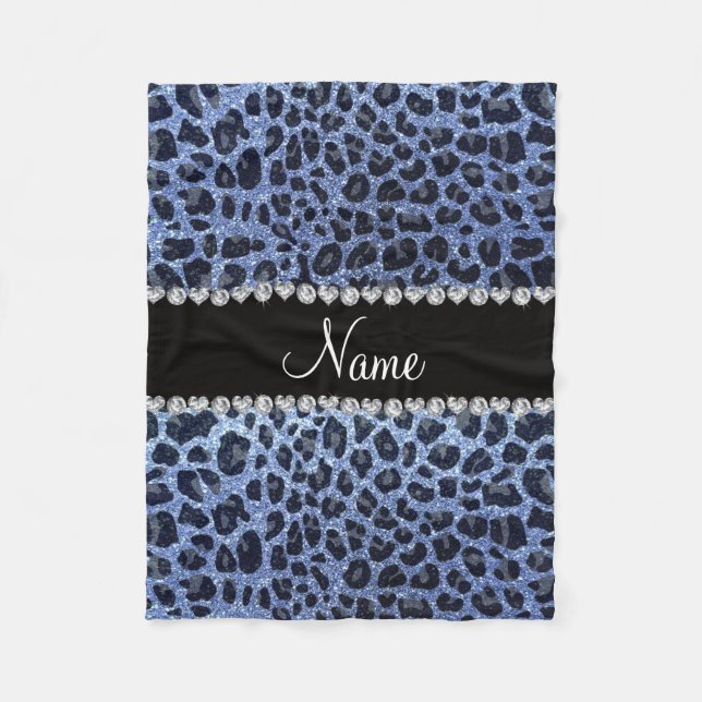 Manta Polar Nombre personalizado purpurina azul claro leopardo (Anverso)