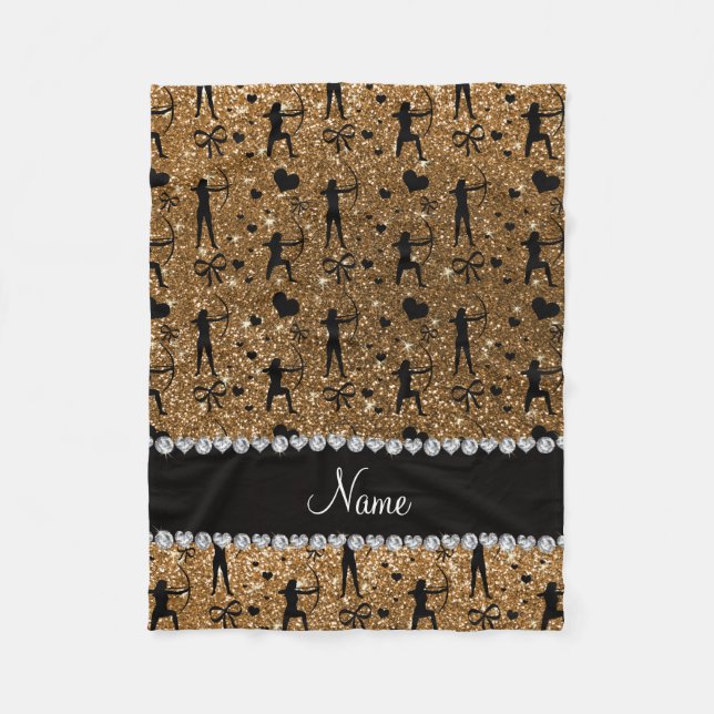 Manta Polar Nombre personalizado purpurina dorado (Anverso)