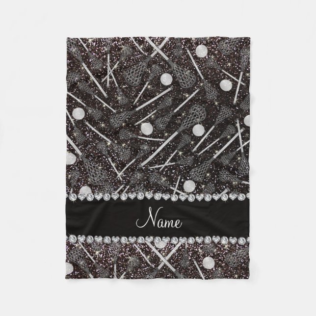 Manta Polar Nombre personalizado purpurina negro lacrosse palo (Anverso)