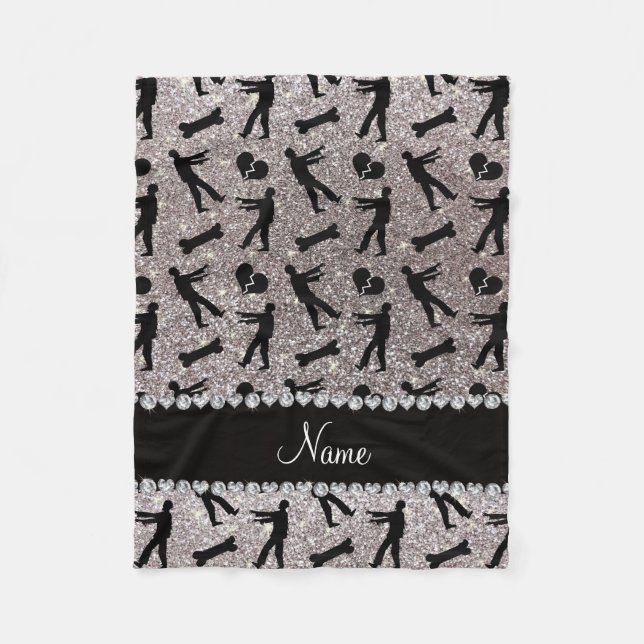 Manta Polar Nombre personalizado purpurinas de plata zombies (Anverso)