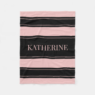 Manta Polar Nombre personalizado rayado negro y rosa