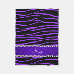 Manta Polar Nombre personalizado rayas de cebra morada negra
