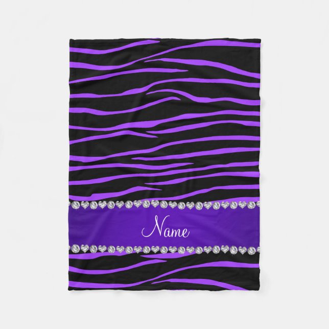 Manta Polar Nombre personalizado rayas de cebra morada negra (Anverso)