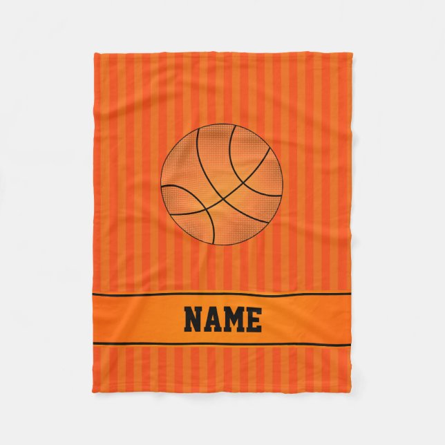 Manta Polar Nombre personalizado rayas naranjas de baloncesto (Anverso)