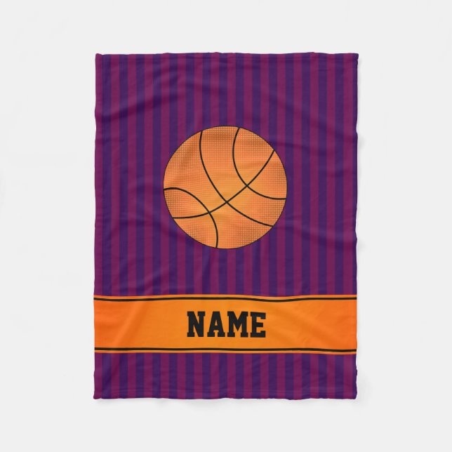 Manta Polar Nombre personalizado rayas violetas de baloncesto (Anverso)