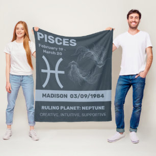 Manta Polar Nombre personalizado / Rótulo de texto Zodiaco Pis