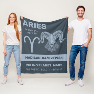 Manta Polar Nombre personalizado / Rótulo Zodiac de texto Arie