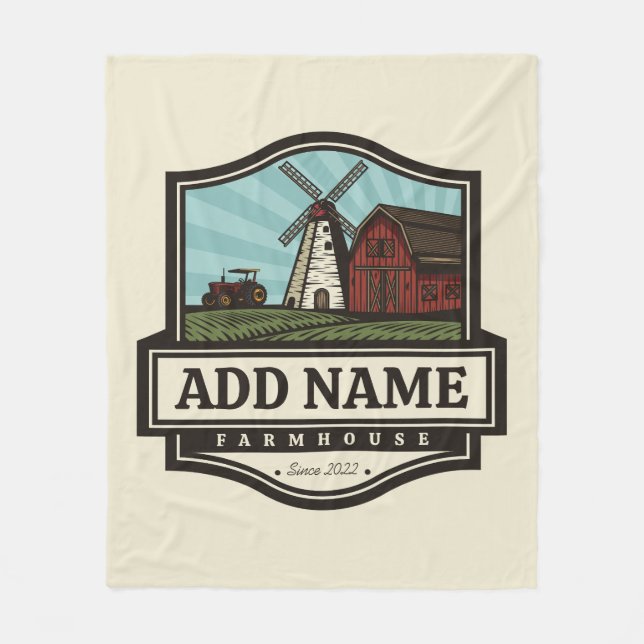 Manta Polar NOMBRE Personalizado Rústico Farmhouse Old Windmil (Anverso)