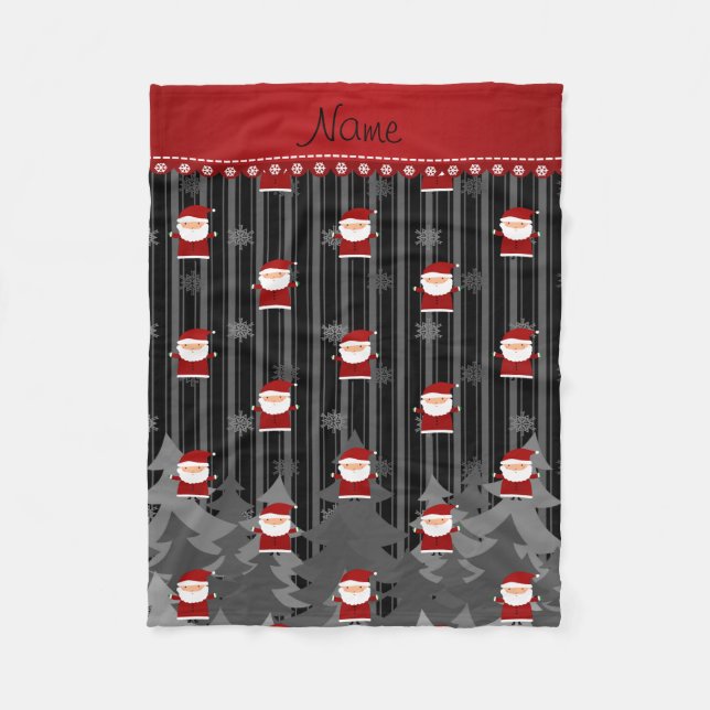 Manta Polar Nombre personalizado santa negras copos de nieve (Anverso)